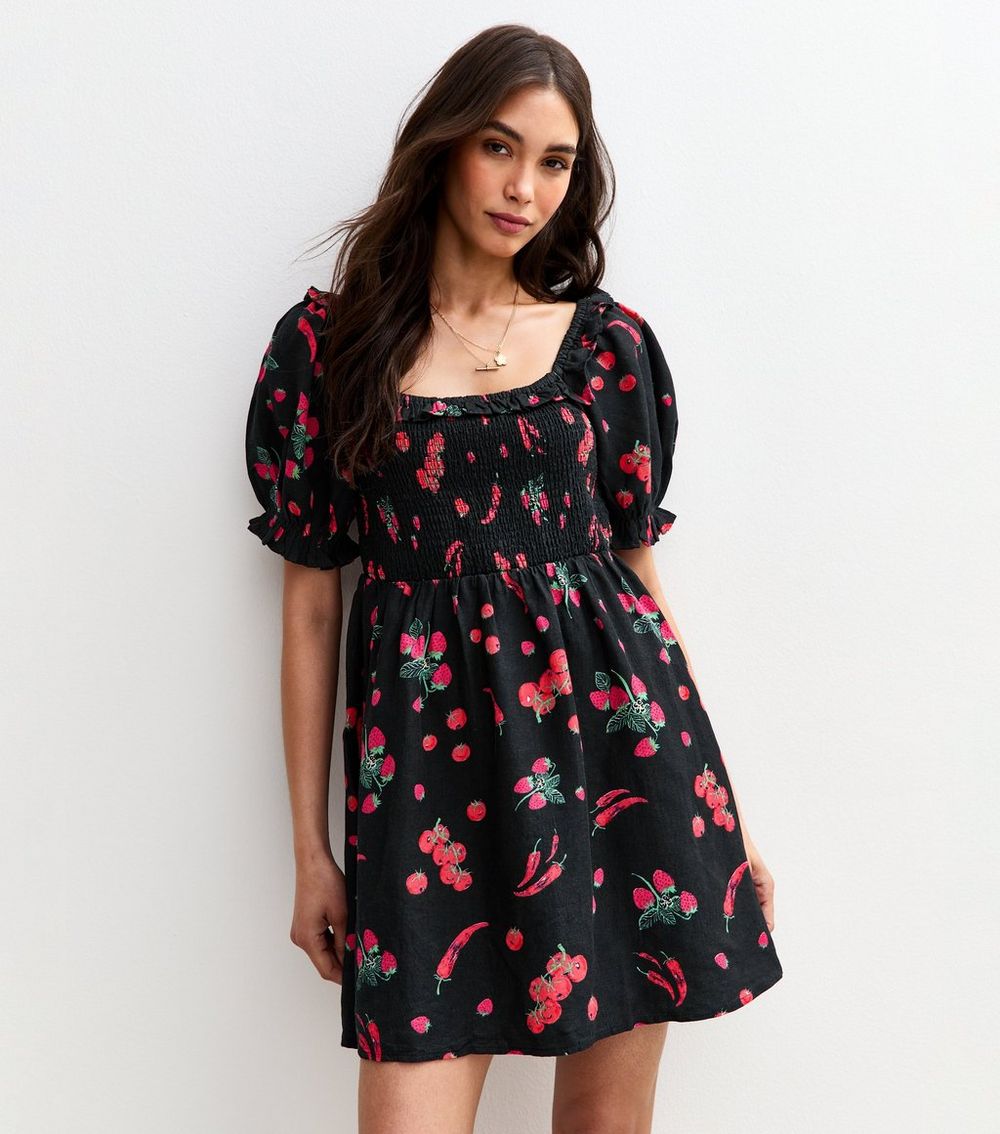 Black Chili Print Mini Dress