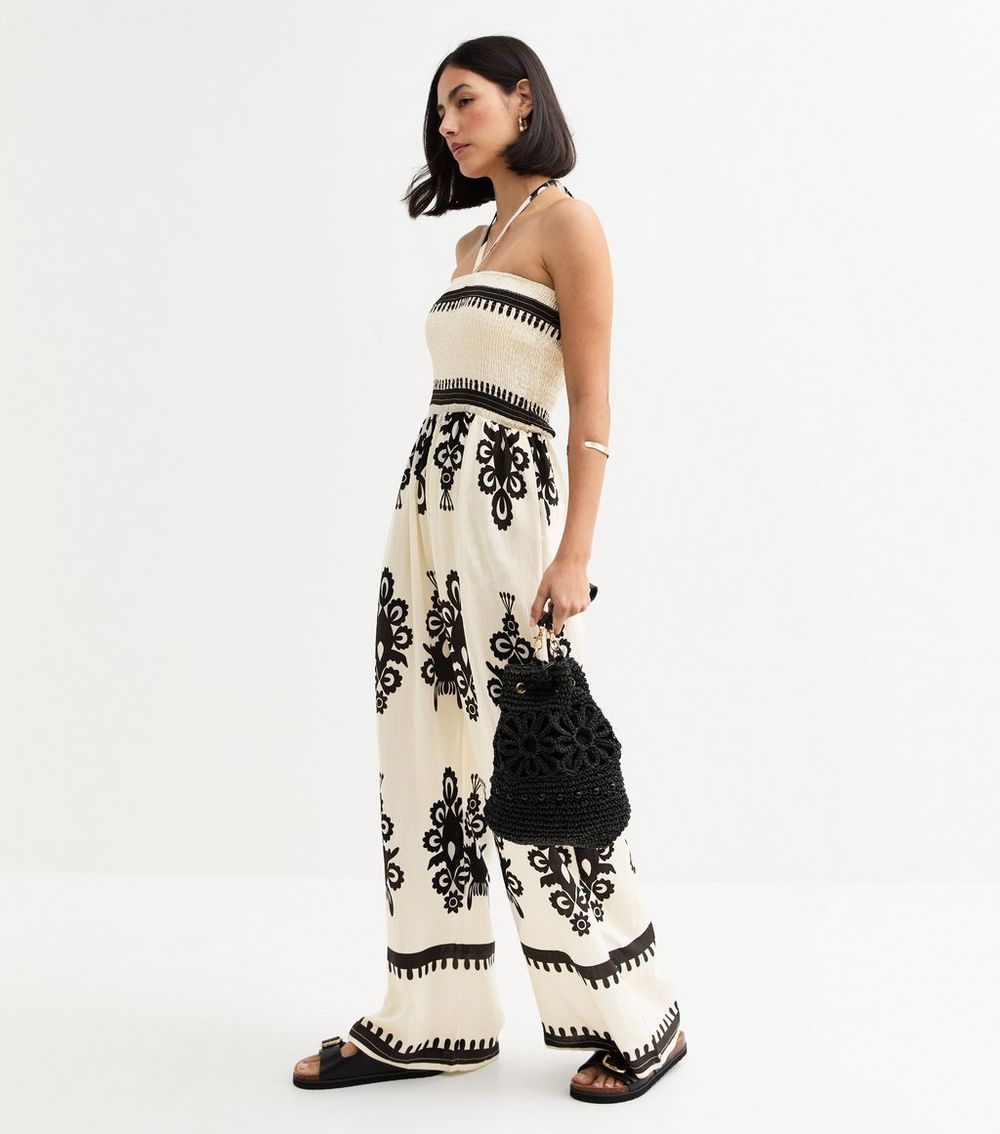 Blue Vanilla Cream Patterned Halterneck Jumpsuit