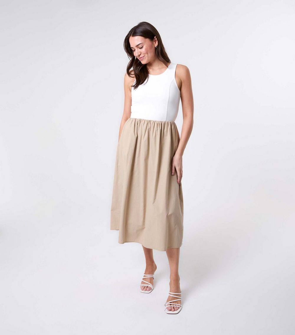 Blue Vanilla Cream Contrast Skirt Midi Dress