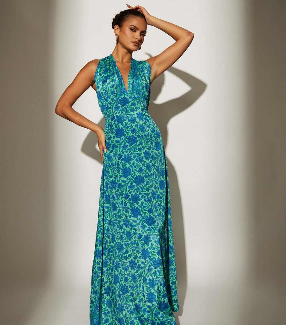 South Beach Blue Floral Print Multiway Maxi Dress
