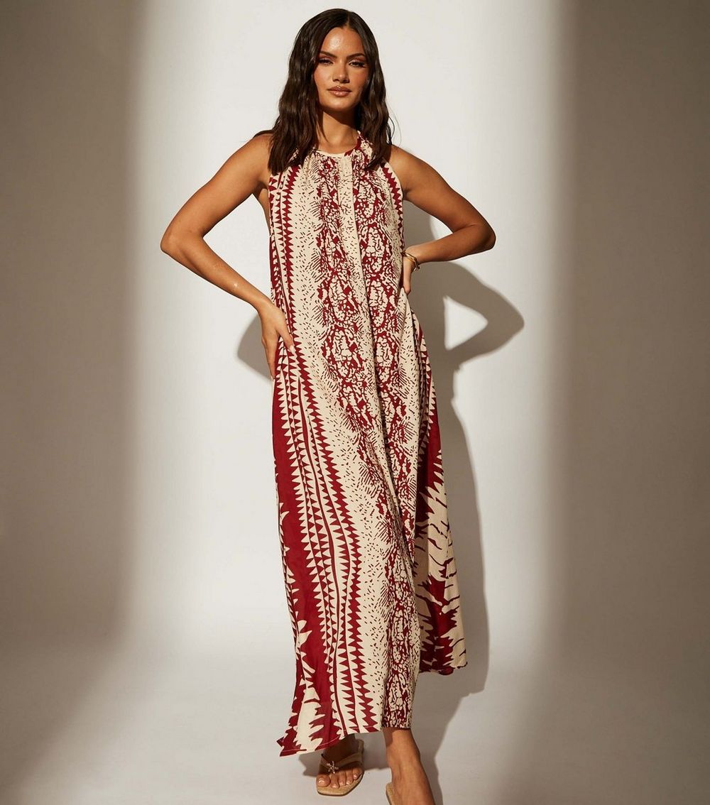 South Beach Brown Printed Halterneck Beach Dress