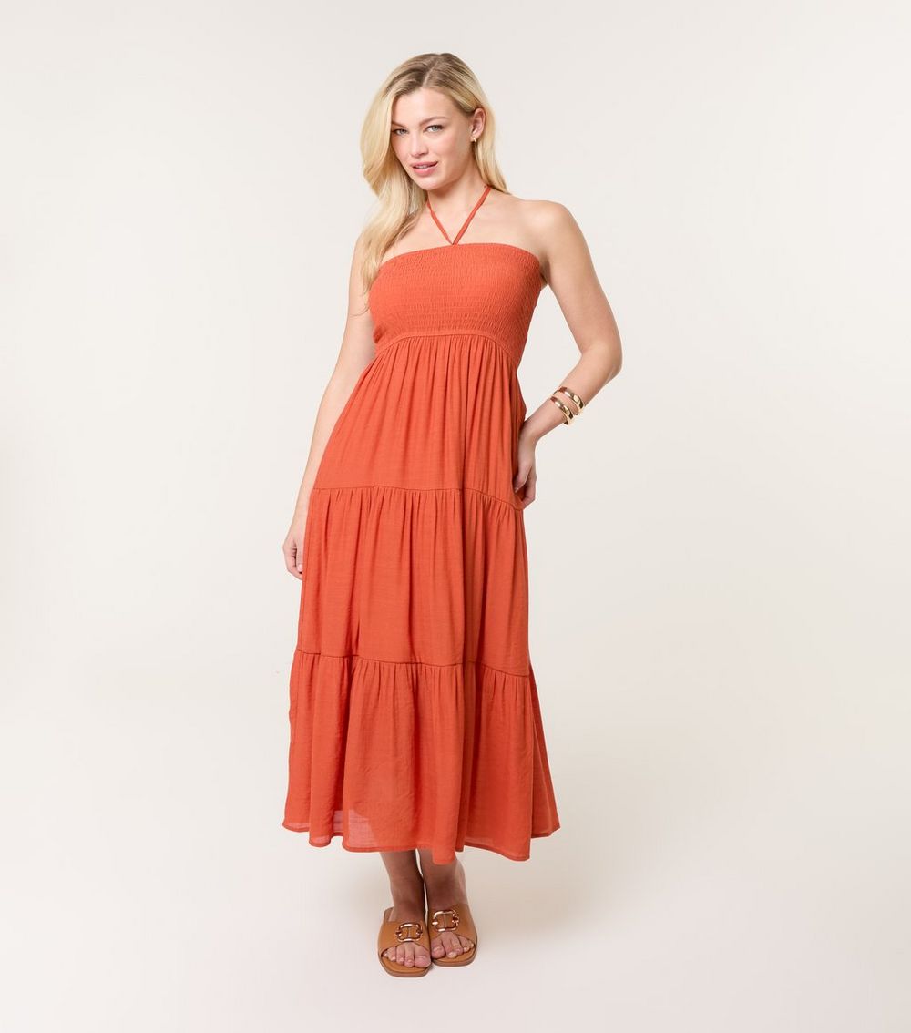 Blue Vanilla Orange Bandeau Midi Dress