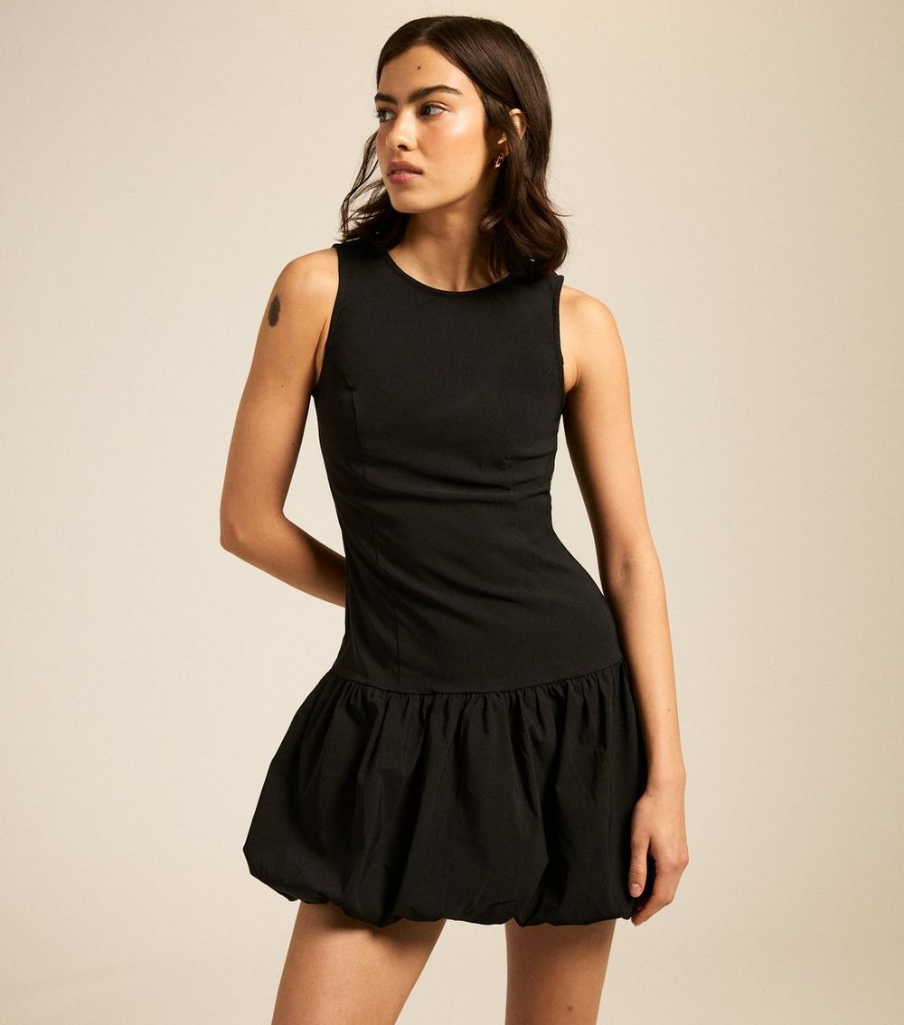 Black Sleeveless Puffball Micro Mini Dress