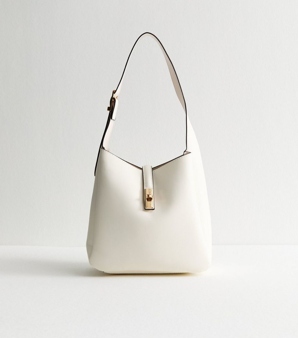 Cream Faux Leather Bucket Bag