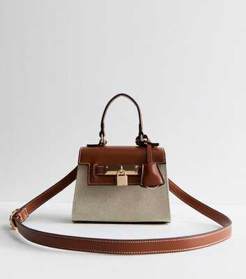Brown Faux Leather and Canvas Mini Crossbody Bag