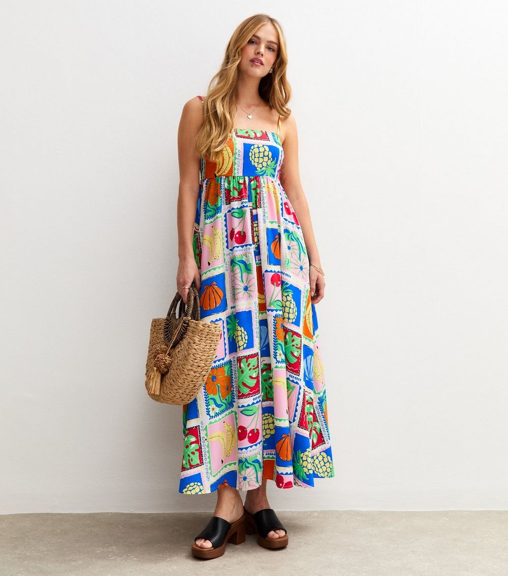 Multicoloured Fruit Print Midaxi Dress
