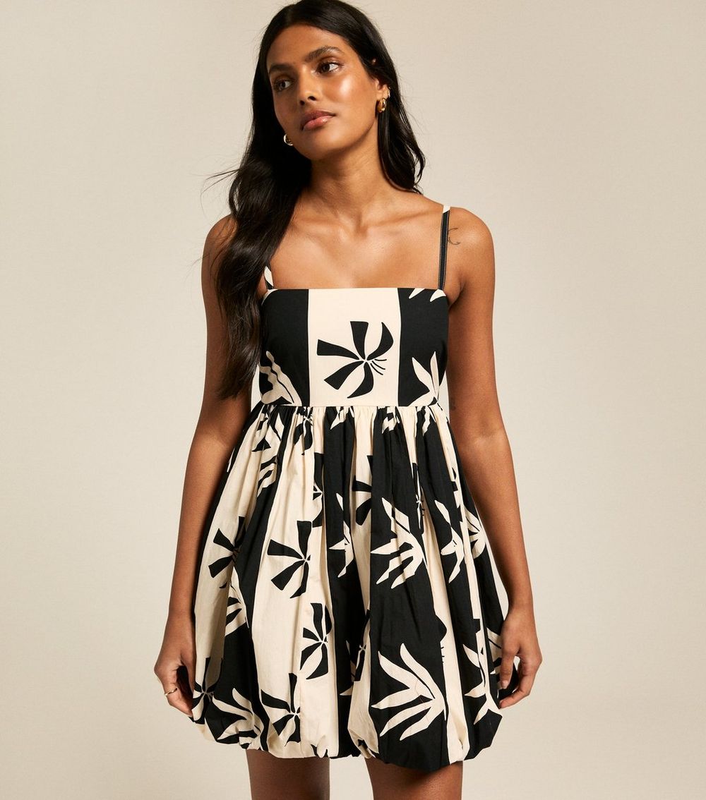 Black Striped Floral Print Mini Dress