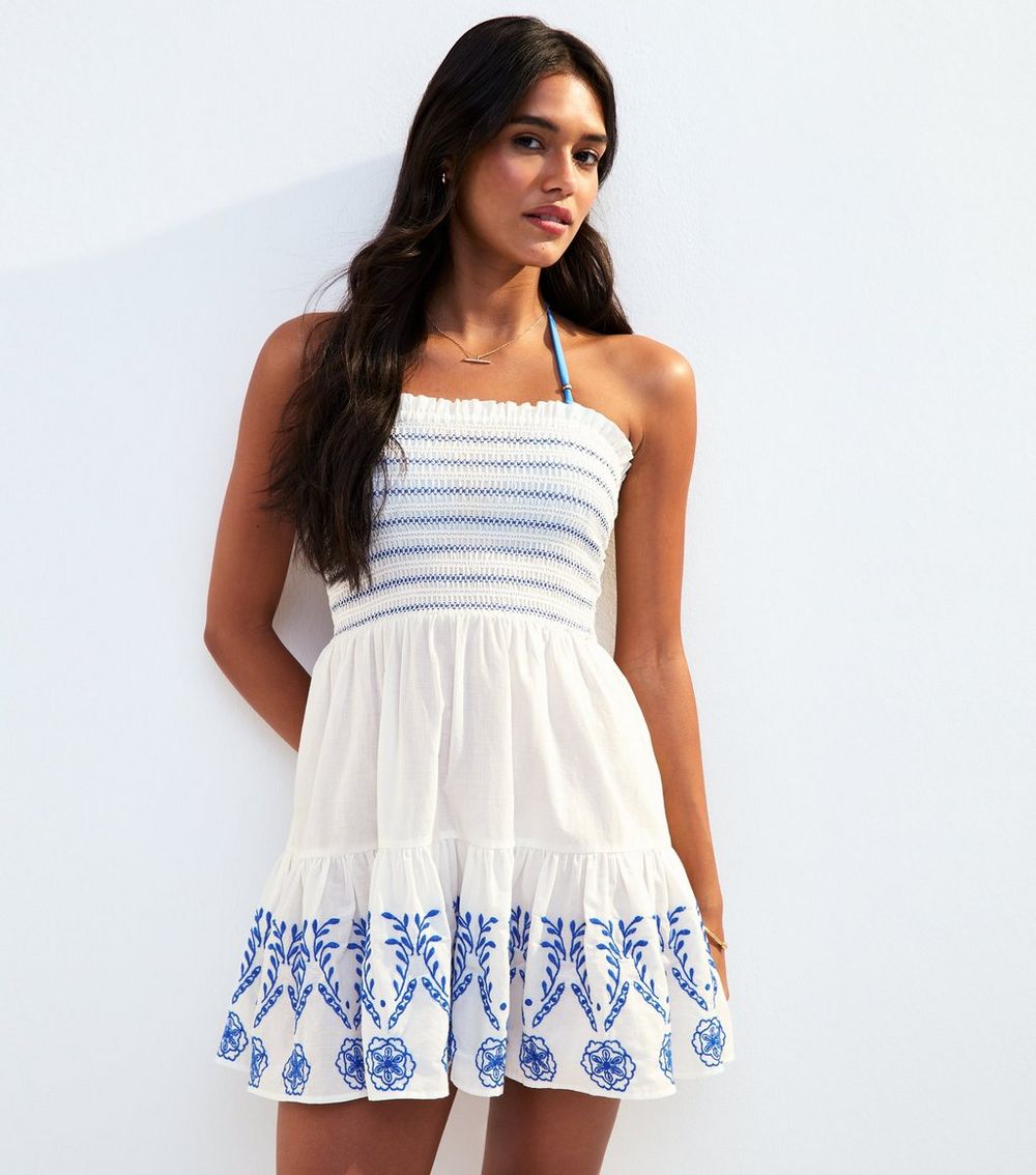 White Embroidered Bandeau Mini Dress