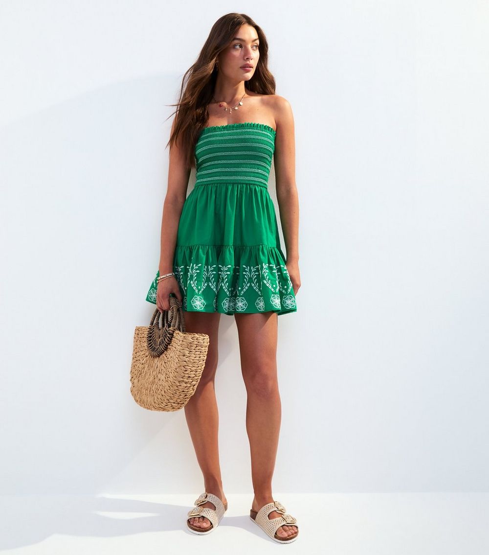 Green Embroidered Bandeau Mini Dress