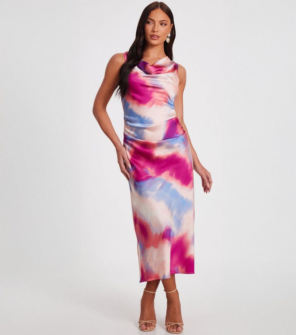 QUIZ Pink Abstract Print Sleeveless Midi Dress