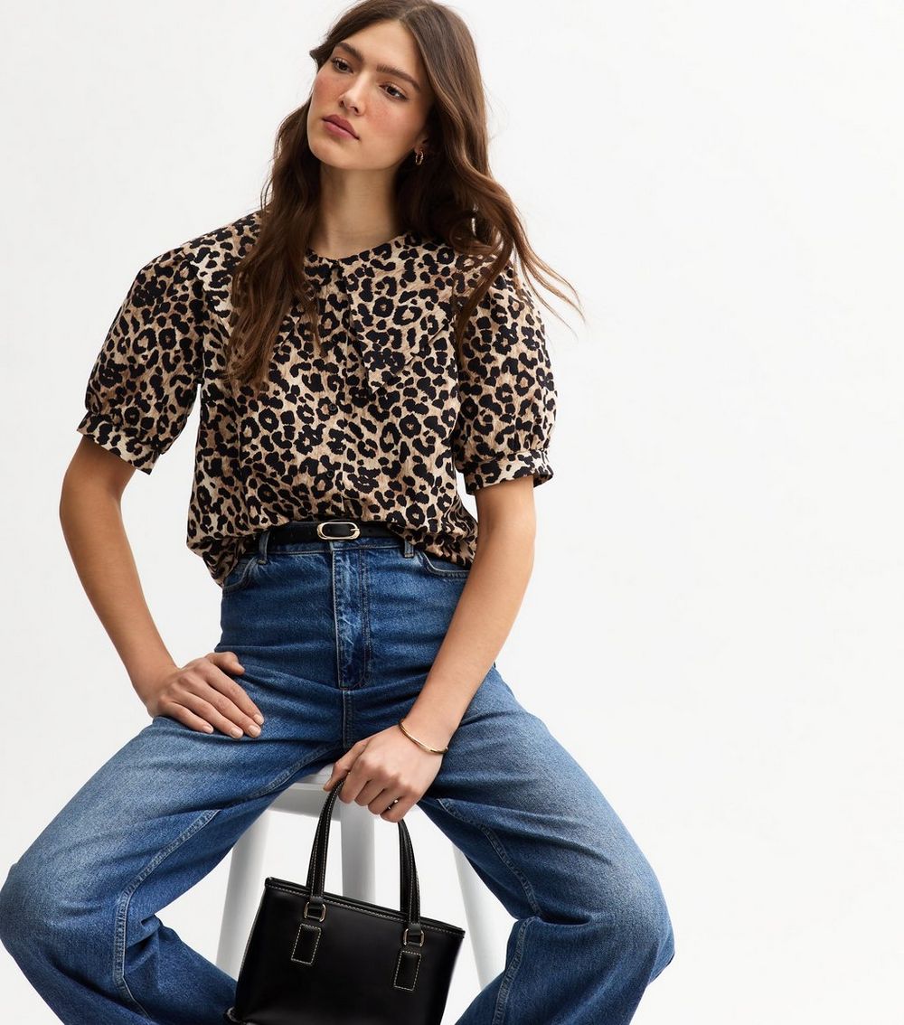 Brown Leopard Print Oversized Collar Shirt