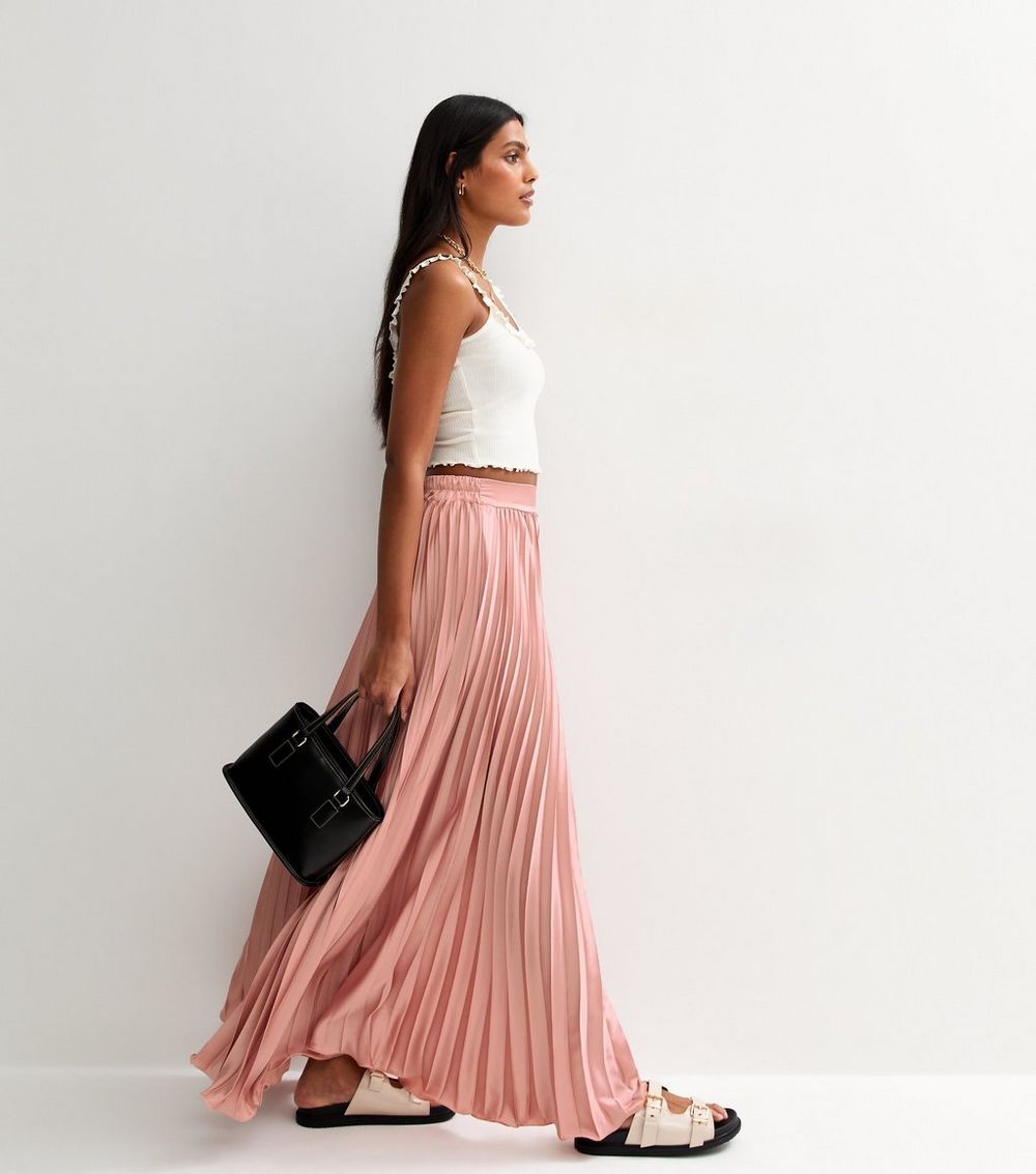 Gini London Pink Satin Pleated Maxi Skirt