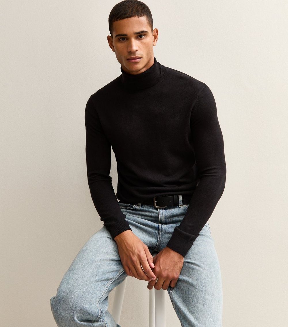 Black Slim Long Sleeve Roll Neck Jumper