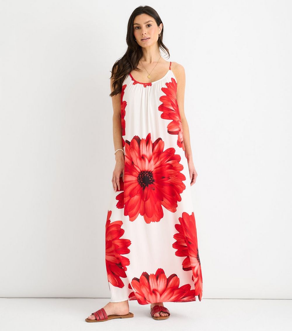 Gini London White Floral Print Scoop Neck Maxi Dress
