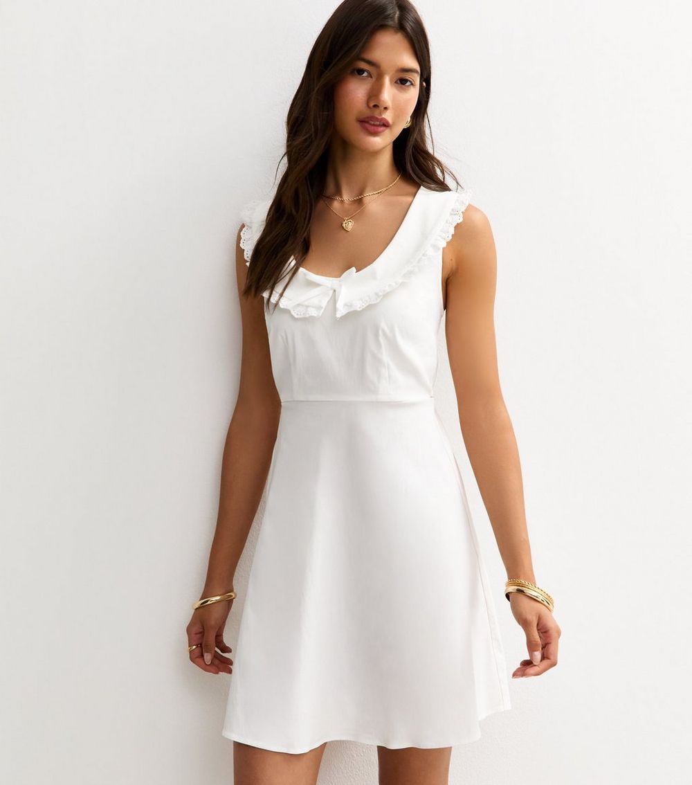 White Lace Trimmed Collar Mini Dress