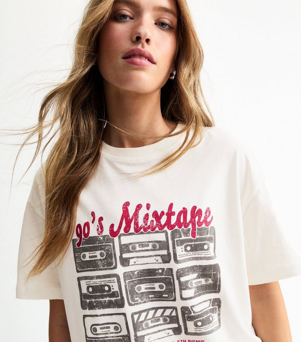 Cream Tape Print T