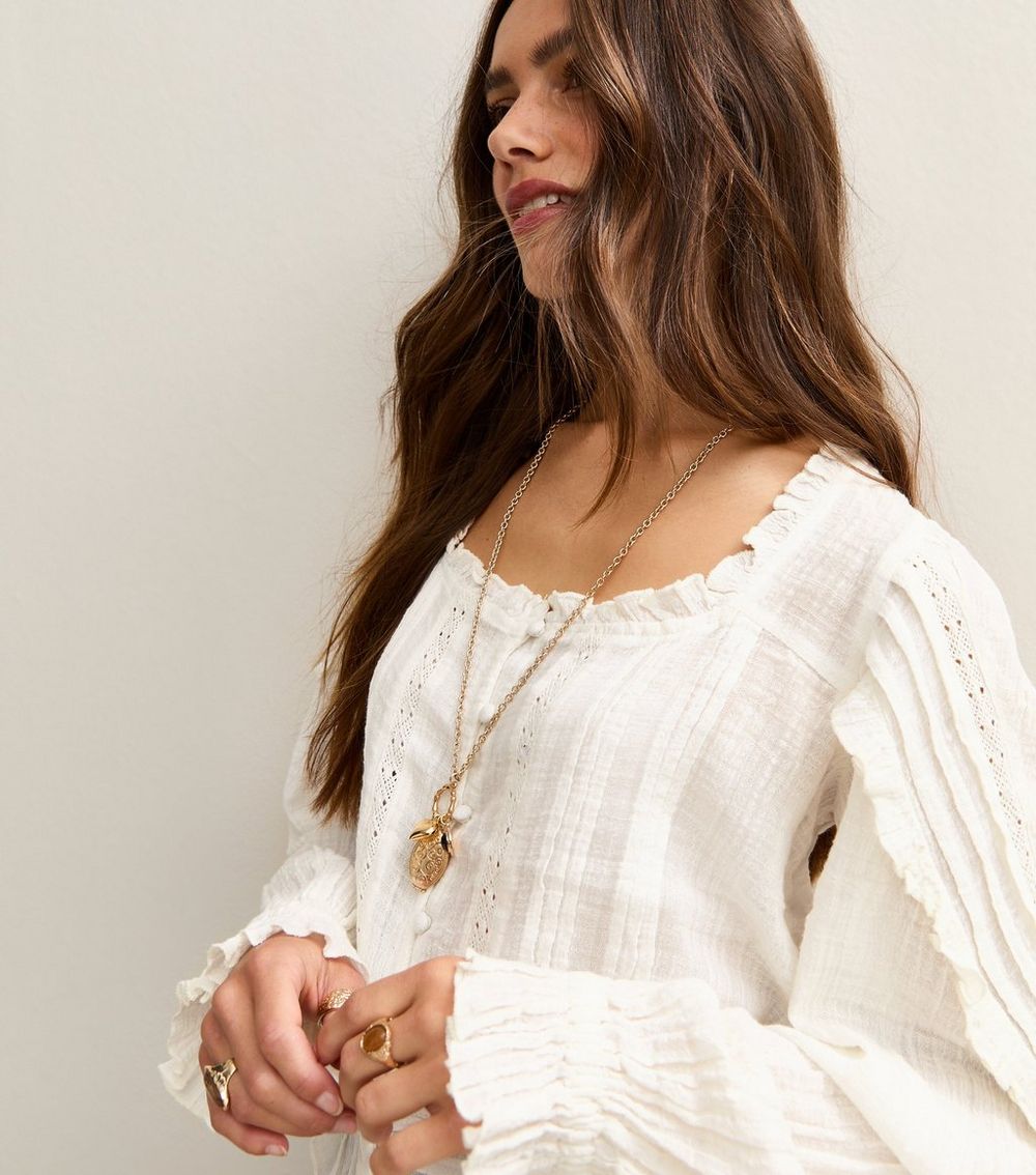 Petite Off White Long Sleeve Pintucked Cropped Blouse