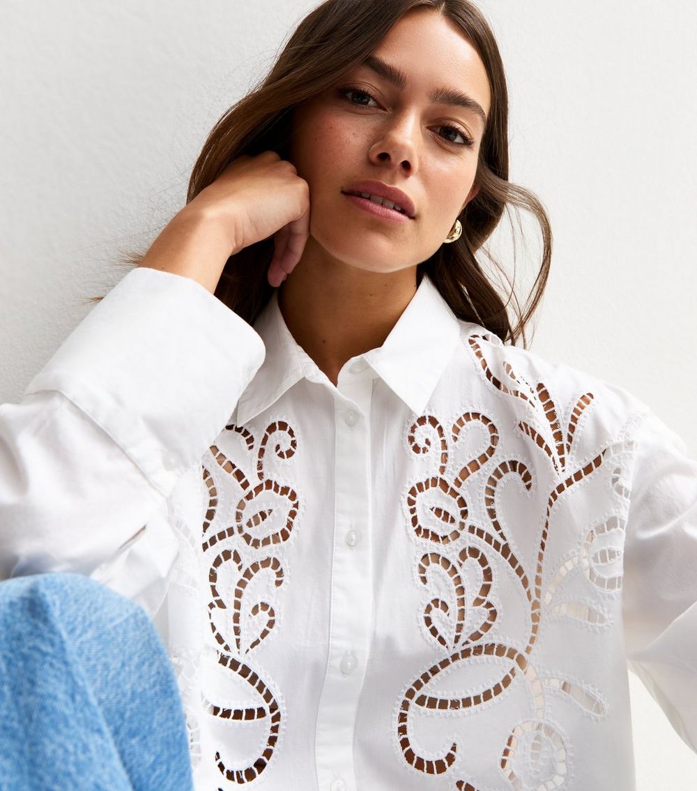 Petite Off White Lace Insert Poplin Shirt