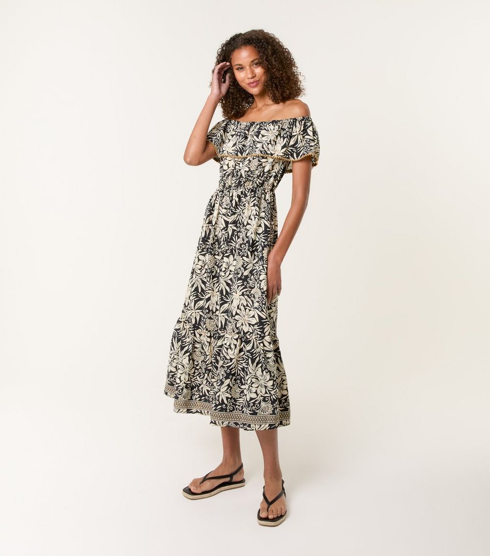 Blue Vanilla Black Floral Print Off