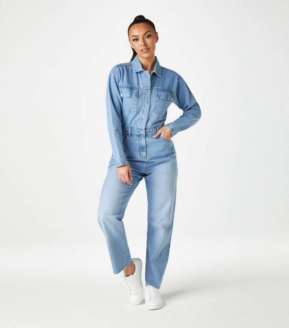 Urban Bliss Blue Denim Long Sleeve Jumpsuit