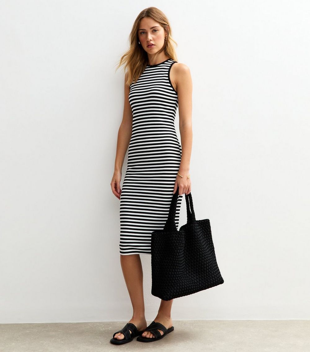 WKNDGIRL Black Ribbed Striped Racerback Midi Dress