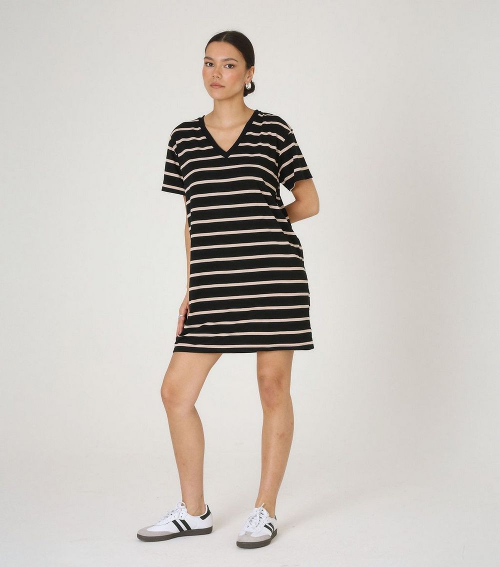 WKNDGIRL Multicolour Stripe Crew Neck Mini T