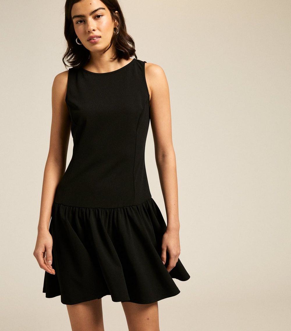 Black Dropped Waist Mini Dress