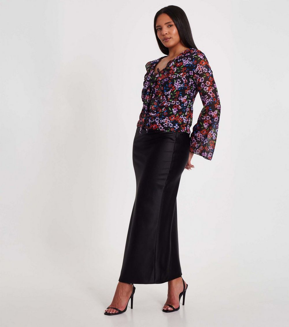 QUIZ Black Mesh Floral Print Blouse