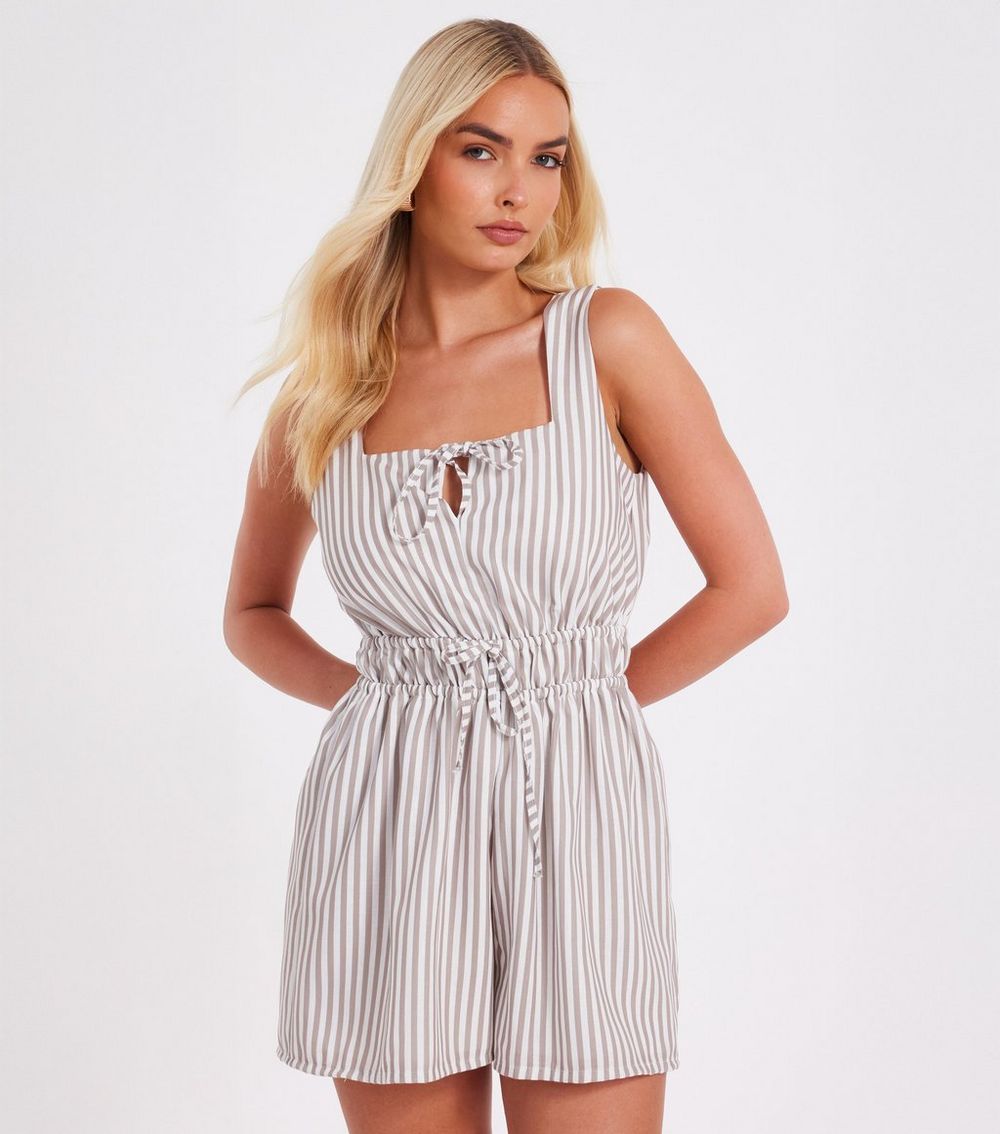 QUIZ Stone Striped Sleeveless Playsuit