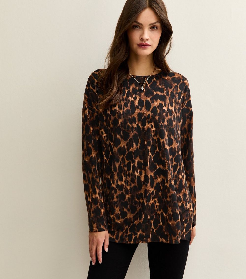 Tall Brown Leopard Print Soft Touch Top