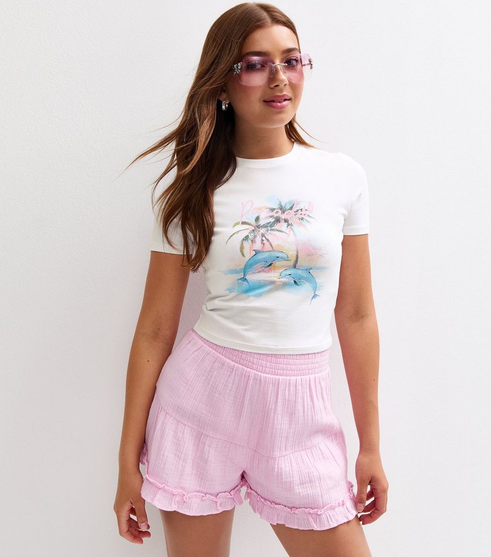 Girls White Dolphin Paradise Print Baby Tee T