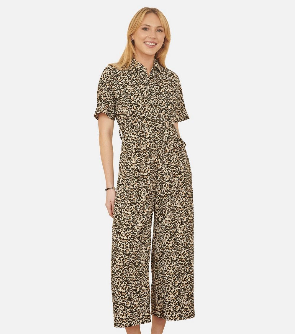 Yumi Brown Leopard Print Jumpsuit