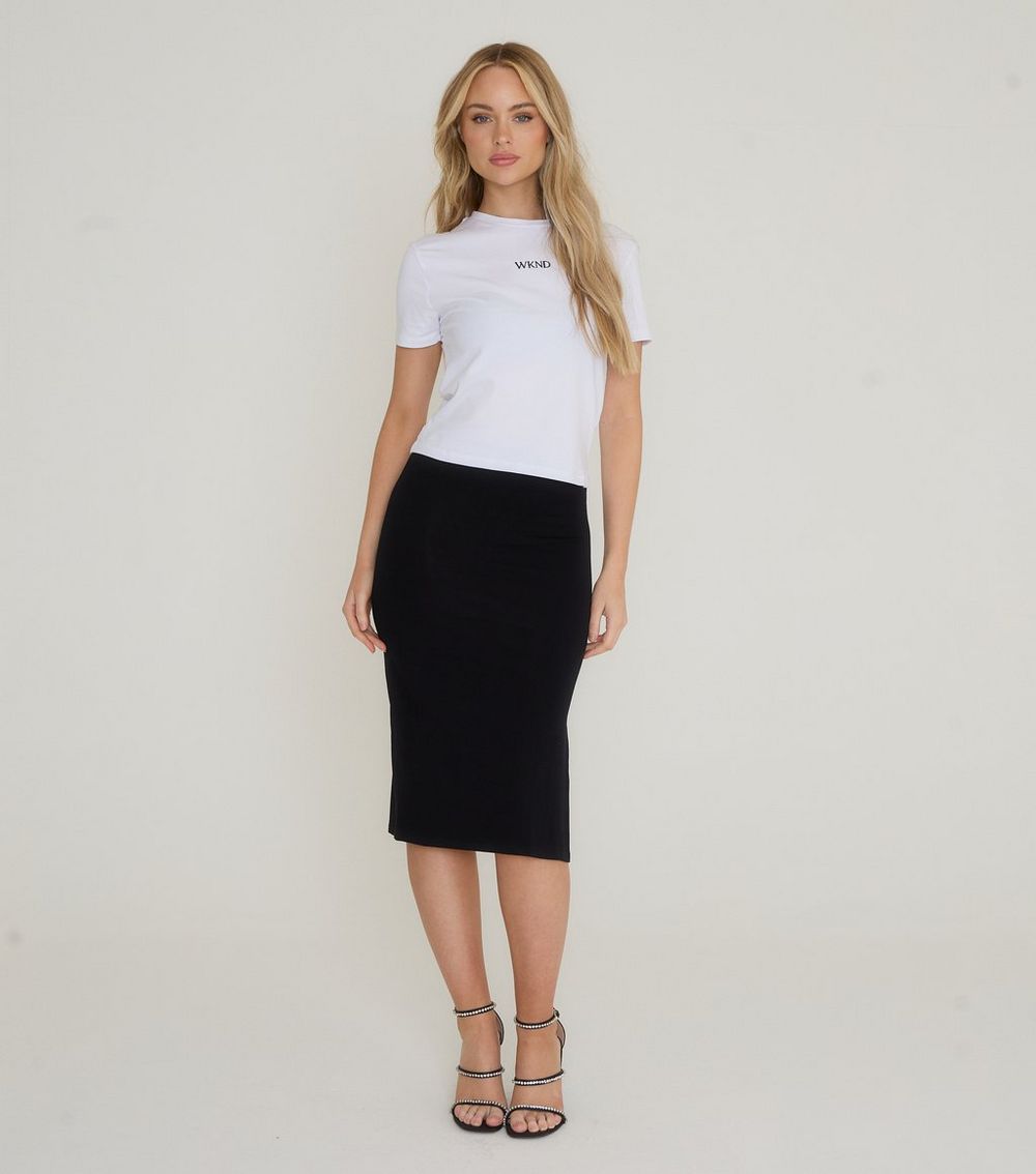 WKNDGIRL Black Knee Length Skirt