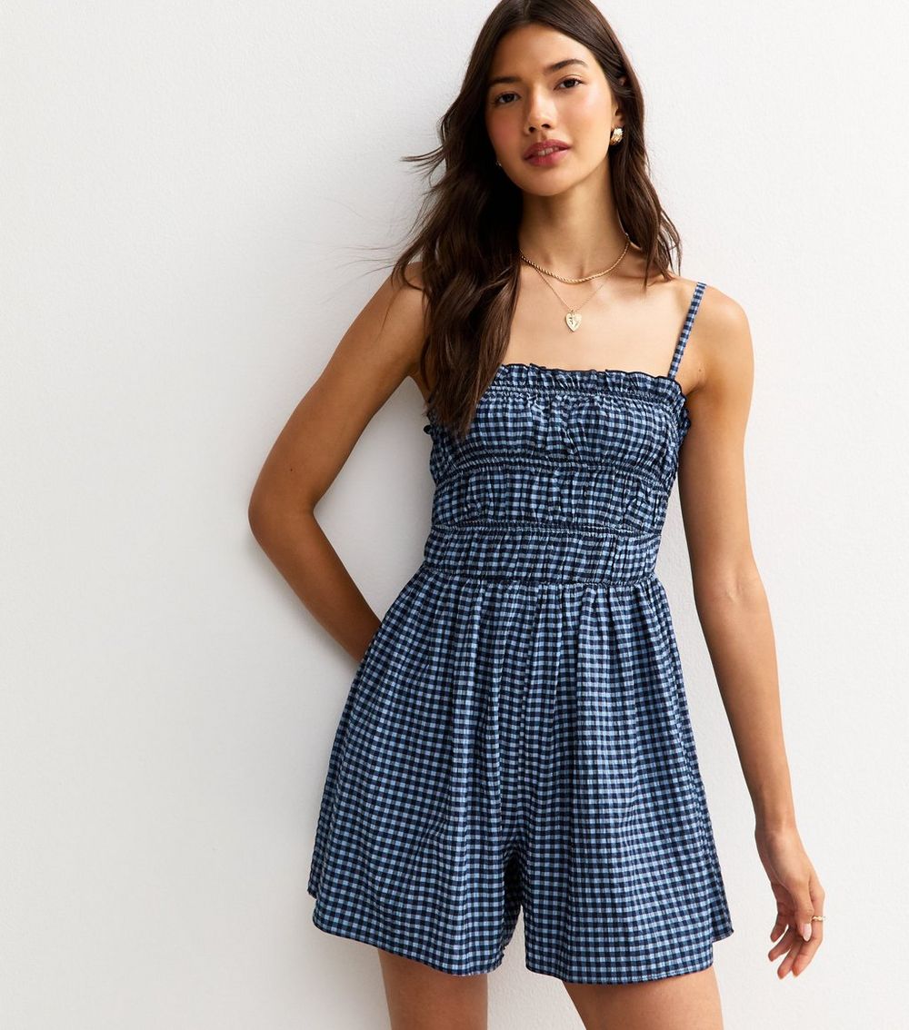 Blue Gingham Seersucker Playsuit