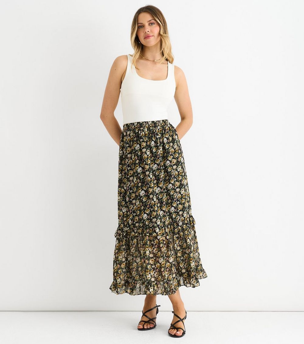 Gini London Black Sparkle Floral Maxi Skirt