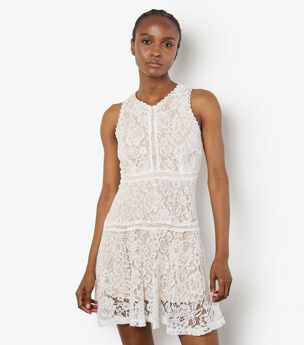 Apricot White Lace Skater Dress