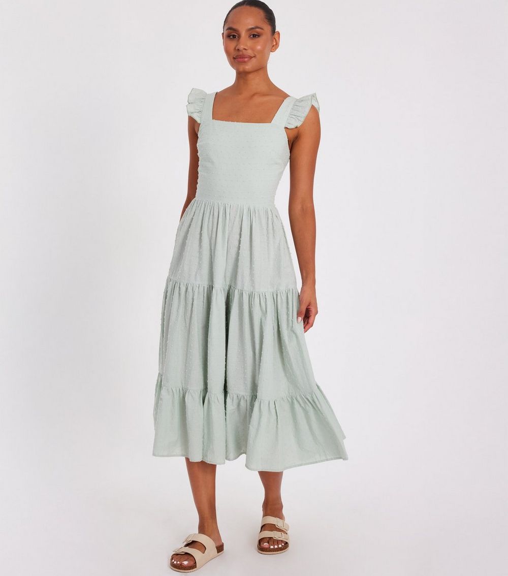 QUIZ Light Green Frill Strap Midi Dress