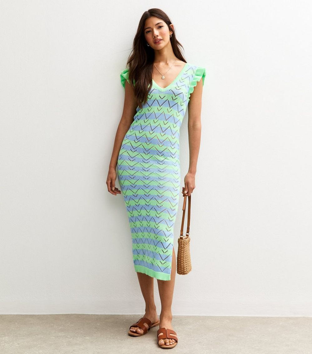 Sunshine Soul Multicolour Pointelle Knit Striped Midi Dress