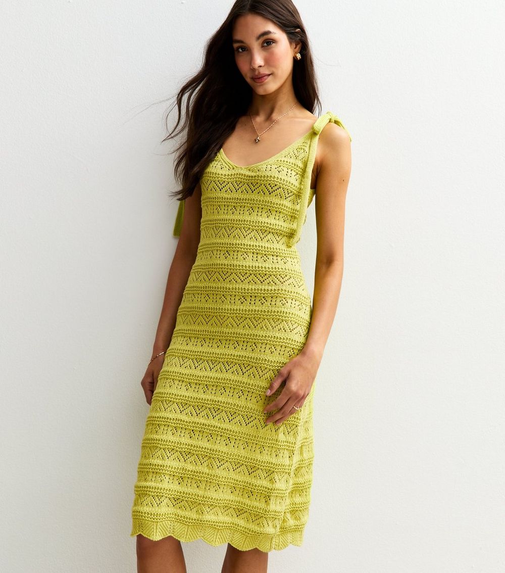 Sunshine Soul Light Green Crochet Knit Mini Dress