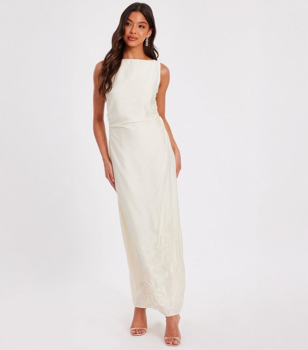 QUIZ Cream Sleeveless Midaxi Dress