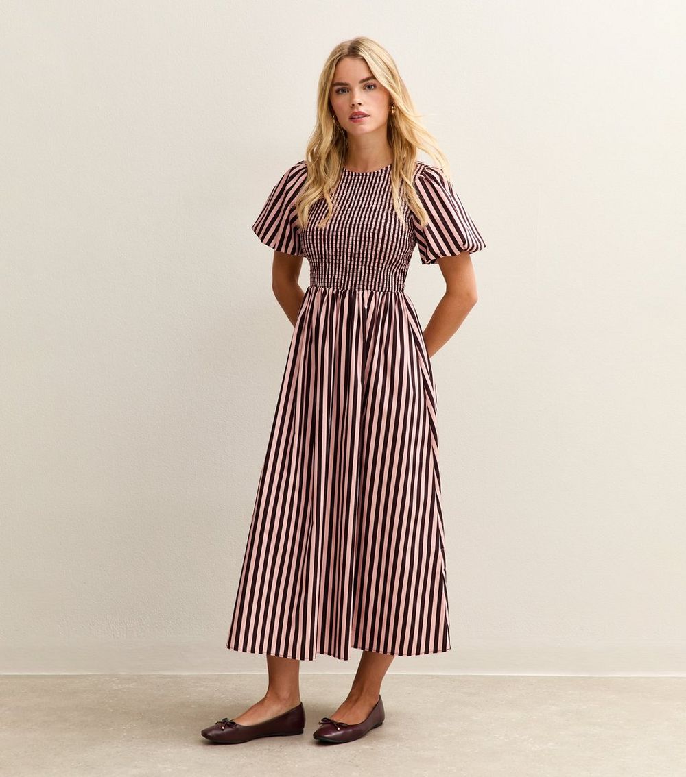 Petite Pink Striped Midi Dress