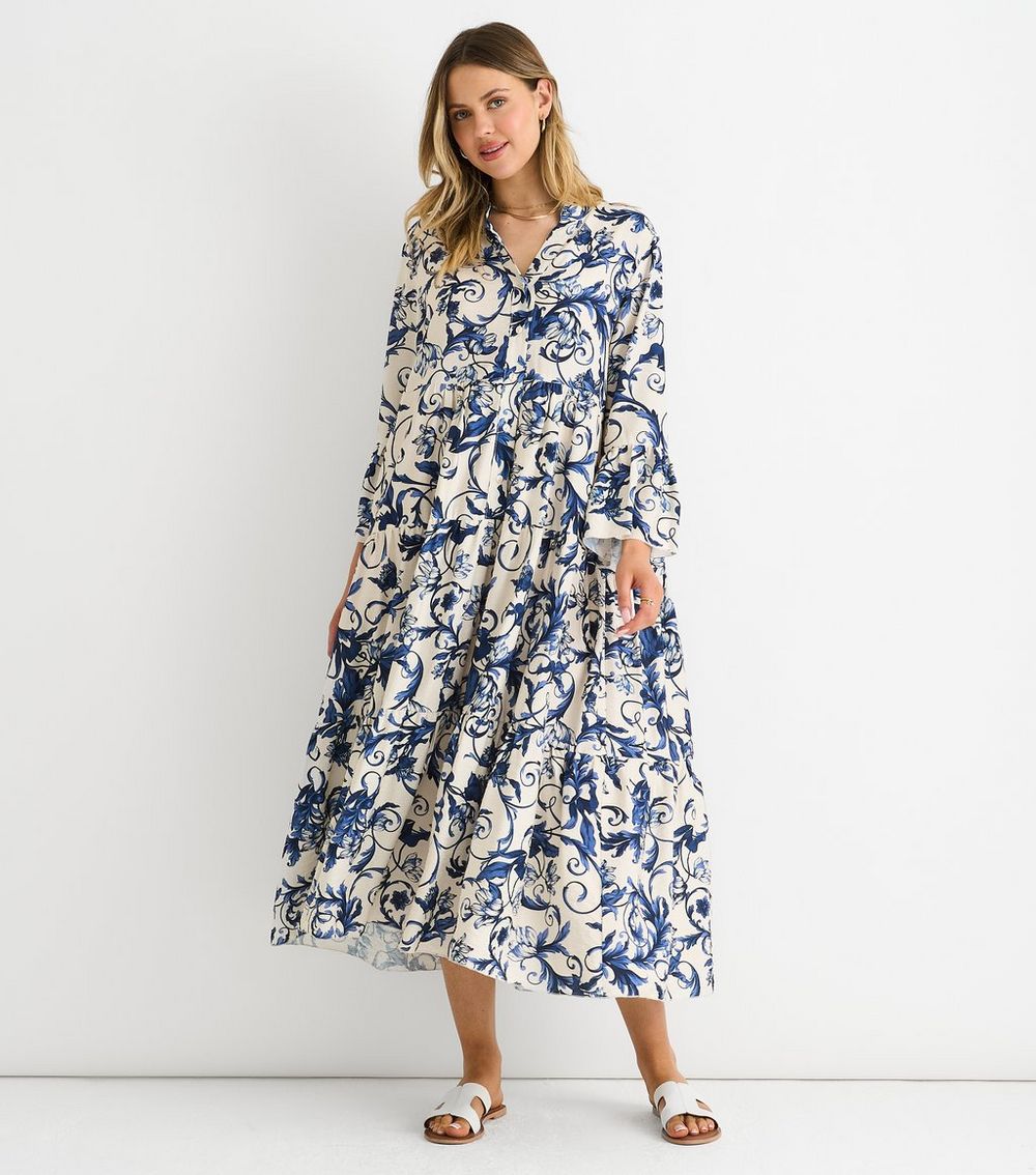 Gini London Blue Floral Print Shirt Dress