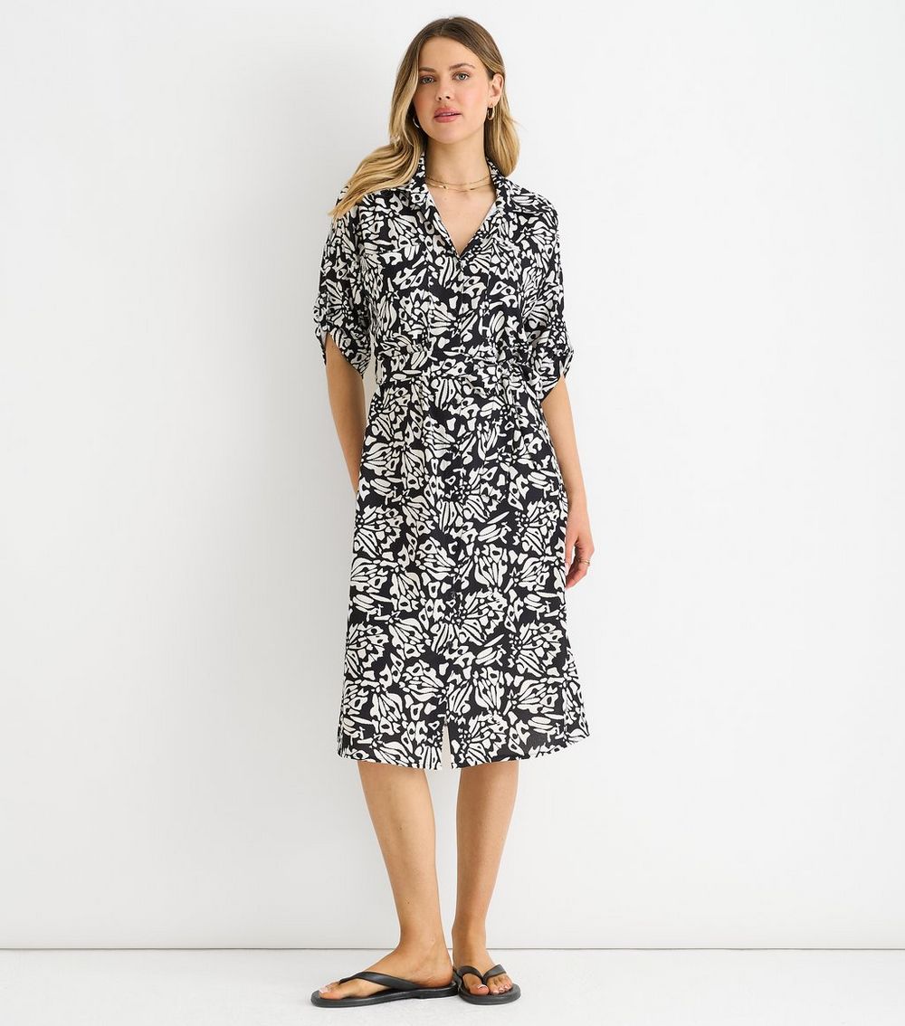 Gini London Black Midi Button Shirt Dress