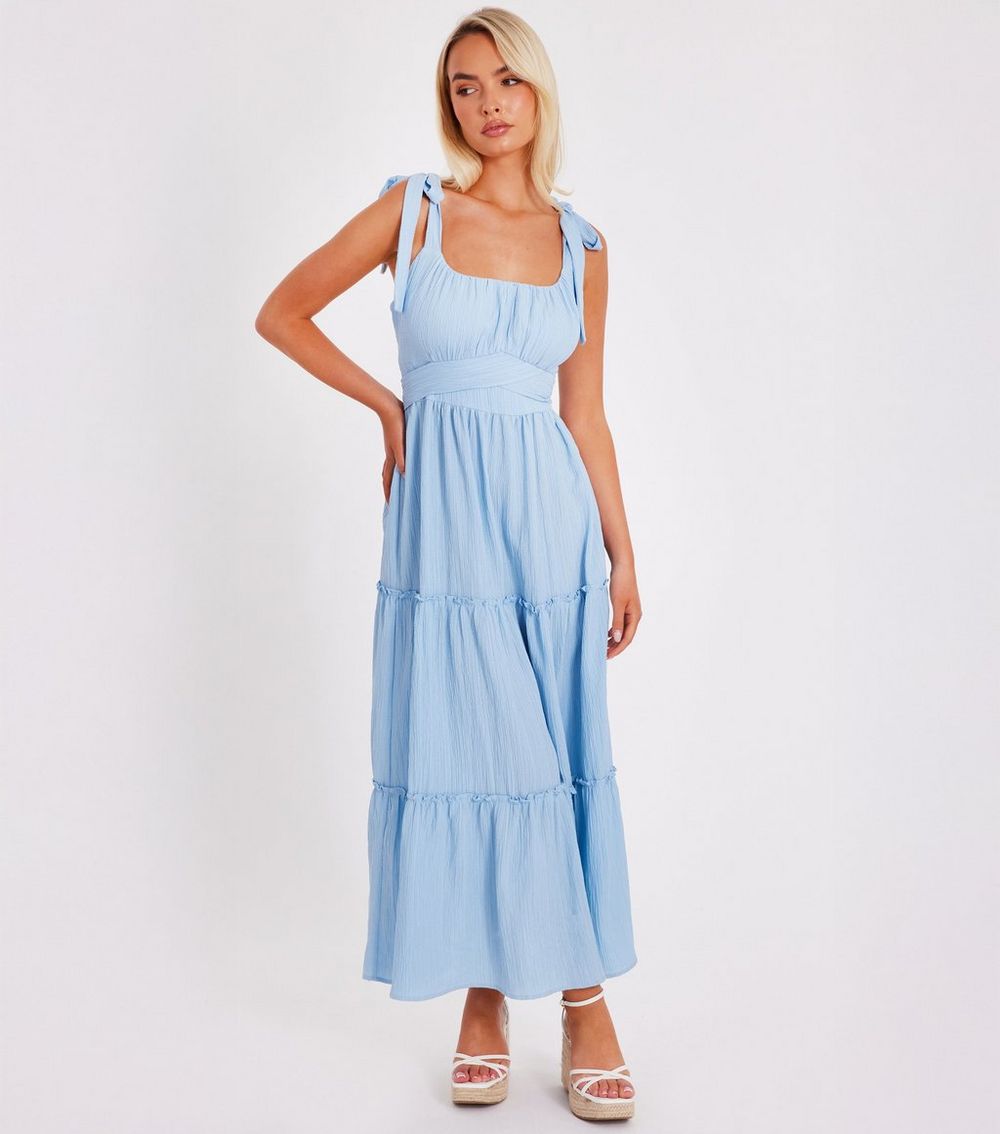 QUIZ Light Blue Crinkle Woven Midaxi Dress