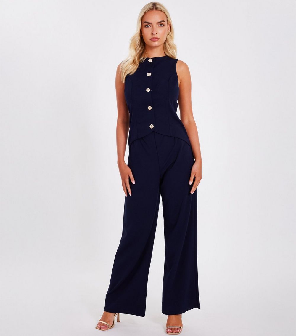 QUIZ Navy Waistcoat Detail Jumpsuit