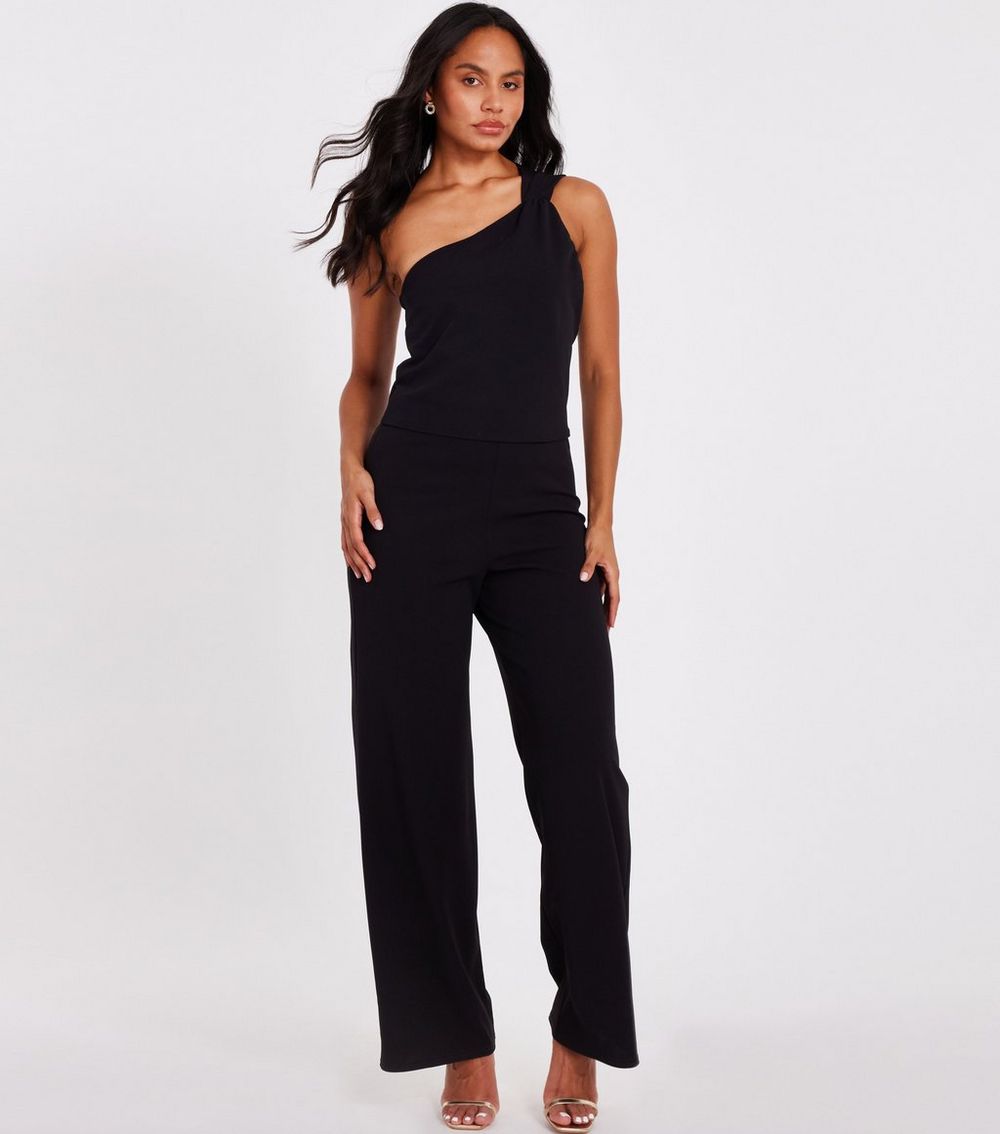 QUIZ Black One Shoulder Wide Leg Jumpsuit