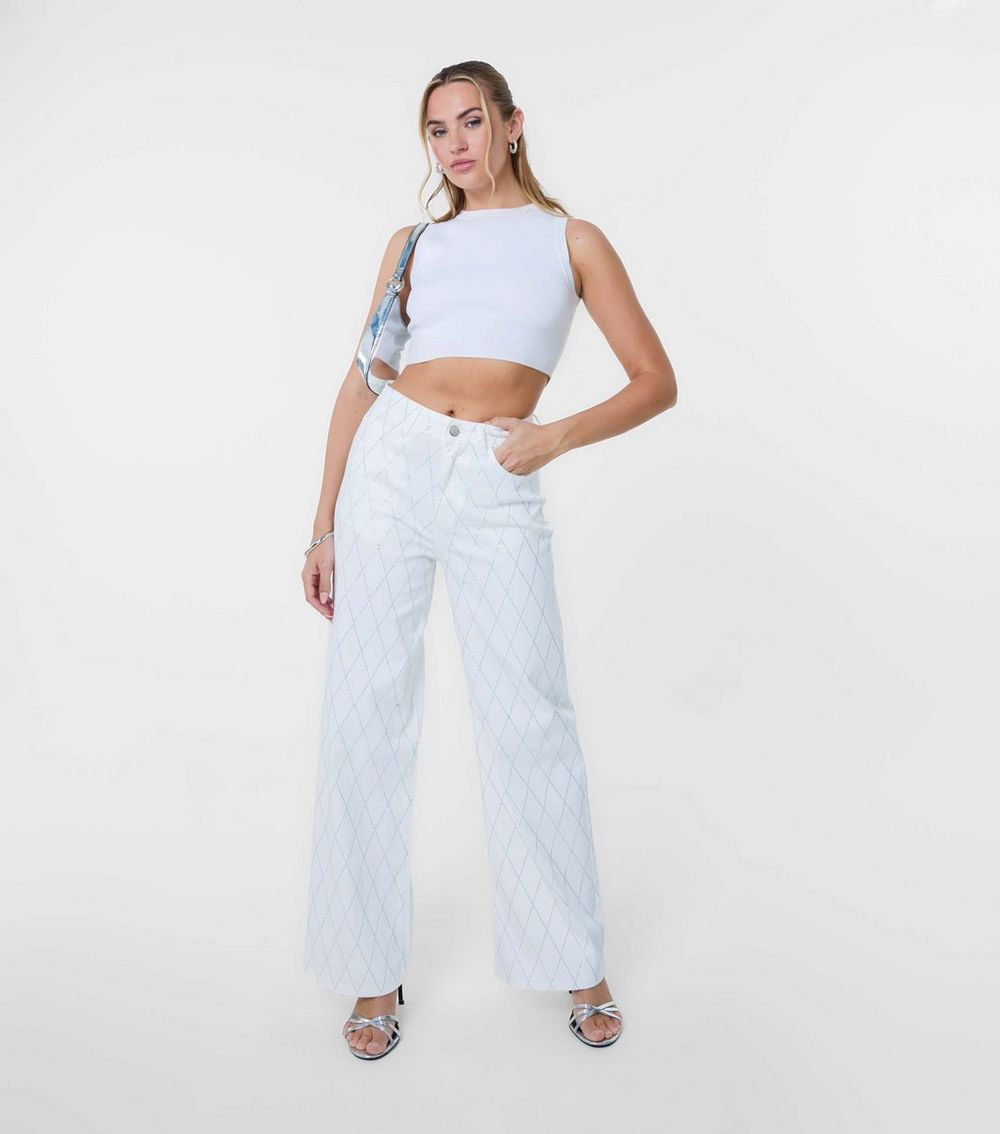 Pink Vanilla White Diamante Embellished Jeans