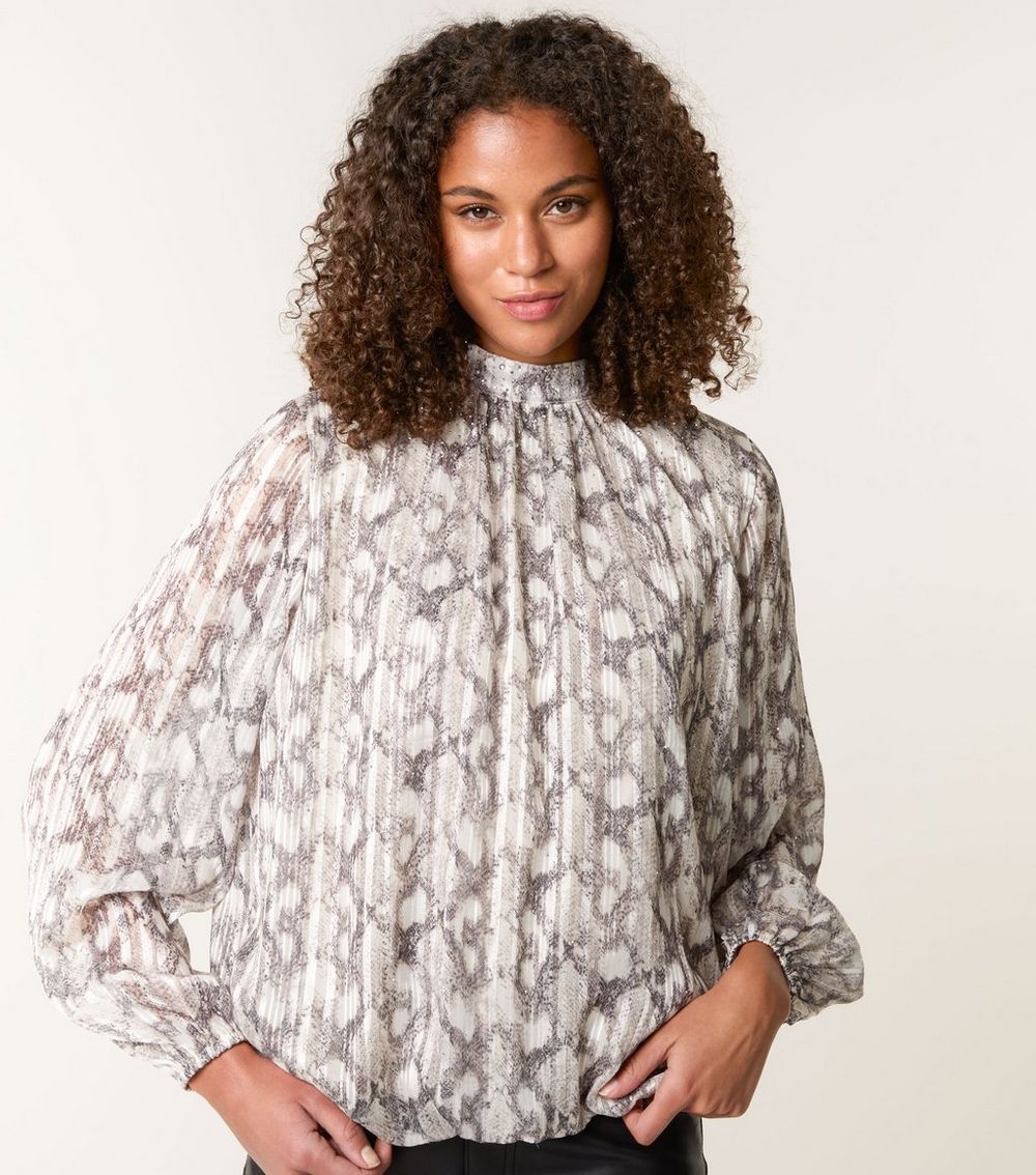 Blue Vanilla Multicoloured Snakeskin Print Rhinestone Embellished Blouse