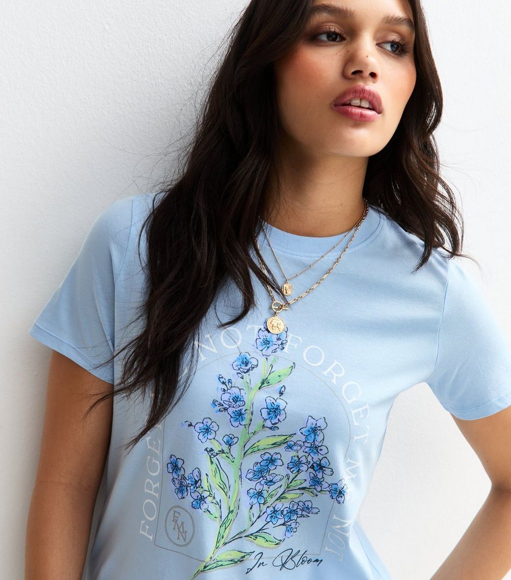 Light Blue Forget Me Not Flower Print Relaxed T