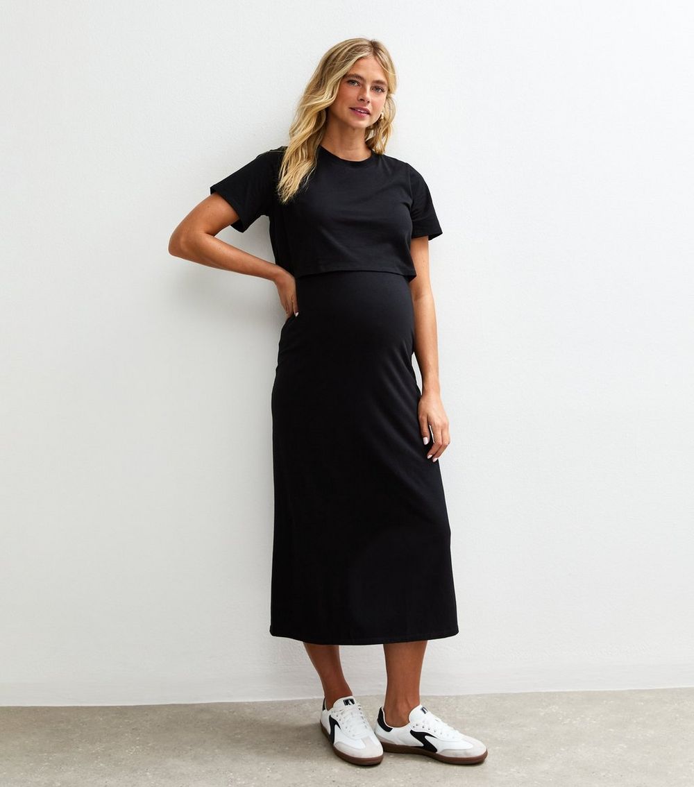 Maternity Black Double Layer Nursing T
